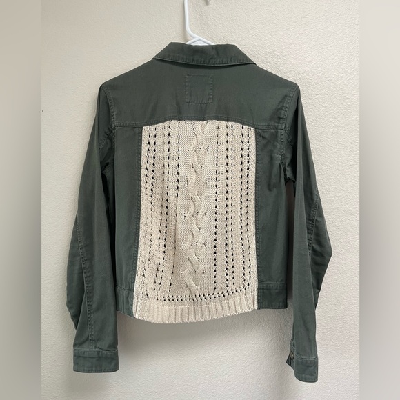 Sound & Matter Military Cropped Olive Green Cotton Crochet Jacket, Size Medium - Picture 5 of 16